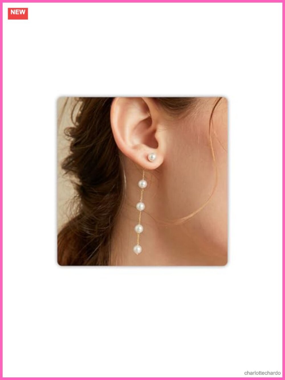 Pearl Drop Earrings Women Bridal Wedding Dangle Jewelry 14k Gold Chain